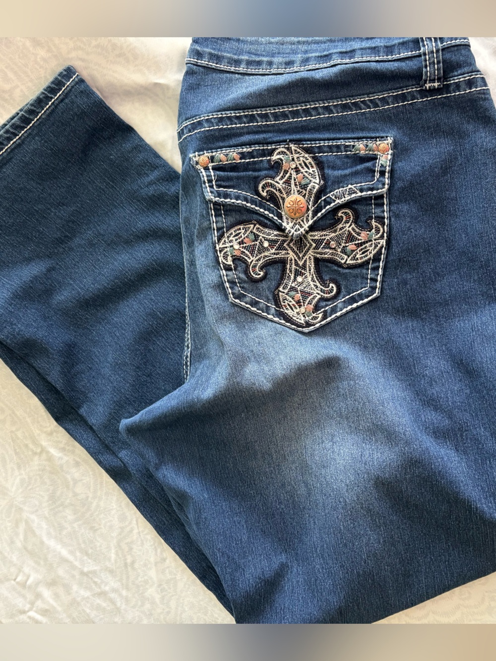 a.n.a Dark Blue Bootcut Jeans with Embroidered Pocket